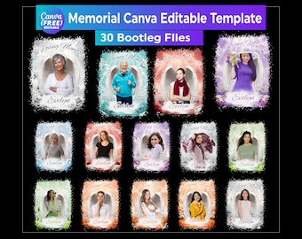 In Loving Memory Design Canva Editable Bundle, Memorial Design Bundle, 30 Different Design, Memorial Backgrounds Template, Drag your image