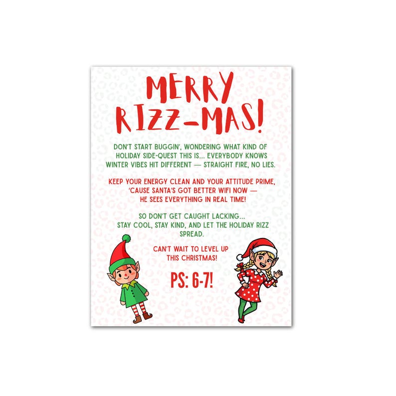 Elf Rizzmas Letter Canva, Six Seven Trending Meme, Elf Activities ...