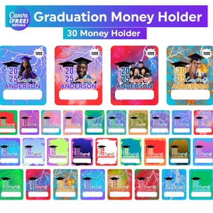 30 Graduierung Geldhalter Vorlagenpaket, bearbeitbare Vorlage, Geldgeschenkkartenhalter, Geldhalter, Canva Geldkarte, Geldhalter Grad