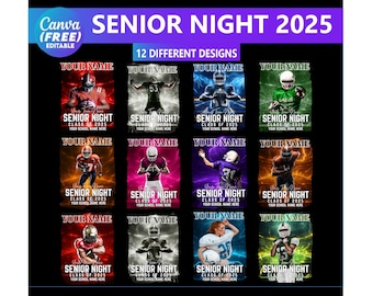 12 Senior Night  Canva Editable Template, Football Shirt Canva, Football Design, Game Sports Canva Rap Tee Senior Night Template