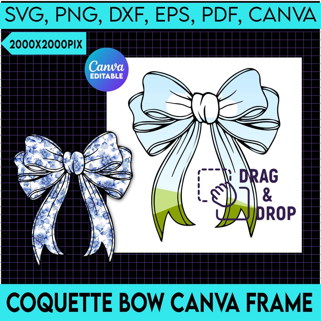 Coquette Bow Canva Frame, Canva Frames PNG, Ribbon Bow Canva Frames ...