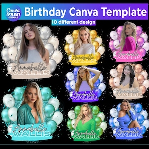 Lot de 10 modèles modifiables sur toile, chemise des années 90, t-shirt d&#39;anniversaire avec photo de visage, conception d&#39;anniversaire personnalisée, modèle bootleg d&#39;anniversaire