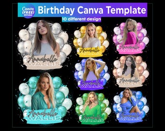 Pacchetto di modelli modificabili Canva per 10 compleanni, maglietta anni '90, maglietta di compleanno con foto del viso, design di compleanno personalizzato, modello bootleg di compleanno