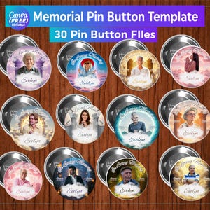 In Loving Memory Pin Button Canva Template Bundle, Memorial Pin Button Canva Designs, Funeral Button Favors, RIP PNG Templates