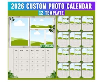 Editable Canva Photo Calendar for 2026, Canva Editable 2026, Calendar Template with Photos, Unique 12-Month Designs, Drag & Drop Template