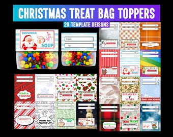 20 Christmas Treat Bag Toppers Template, Classroom Gift Cookie Tags, Elf Kisses, Elf Poop, Snowman, Santa Kisses, Reindeer Noses Poop