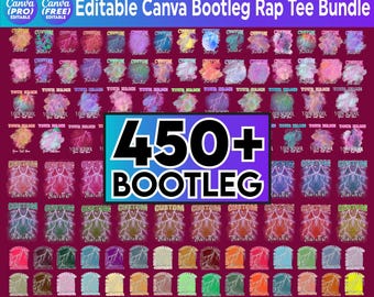 450+ Custom Bootleg Rap Tee Canva Template Bundle,Pack Editable in Canva, Concert Shirt,Bootleg Templates, 90s Shirt,Face Photo Birthday Tee