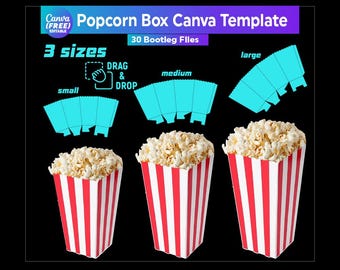 Popcorn Box Canva Template, Popcorn Box Svg, Snack Box Template, Popcorn Bowl Template, Size Popcorn Box, Snack Box Svg, Party Favor Box
