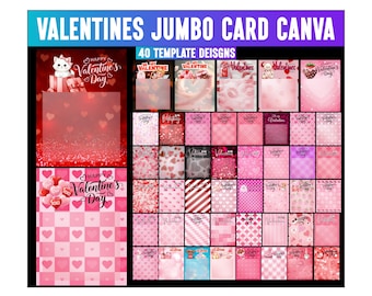 Alla hjärtans dag jumbo snackskort Canva-mall, Alla hjärtans dag jumbokort, Alla hjärtans dag presentkort, Anpassat fotokollage, Jumbo godiskort