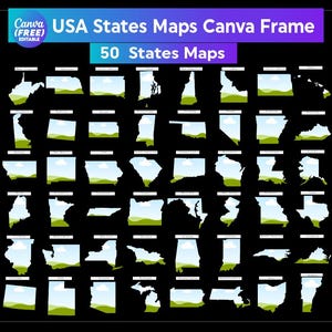 USA State MAP Canva Frame Template, 50 USA States Custom Canva Frames, Individual State Design, Editable Canva , Customize Your Own Image