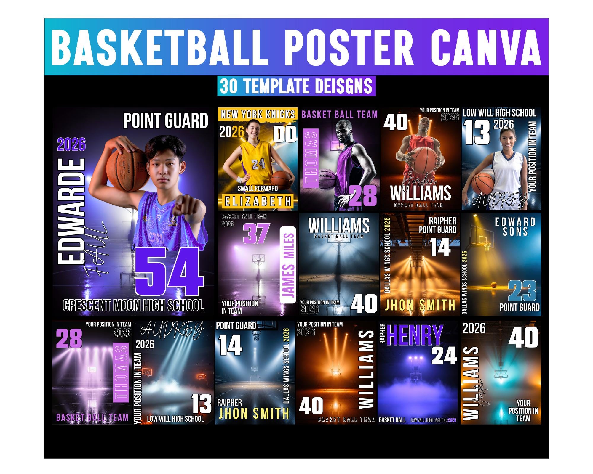 Basketball Poster Canva Template, Basketball Sports Posters, Custom ...
