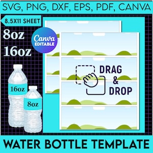 8oz, 16 oz Water Bottle Template, Blank Water Bottle Template svg, DIY Label Template, Canva Editable, Bottle Label Template