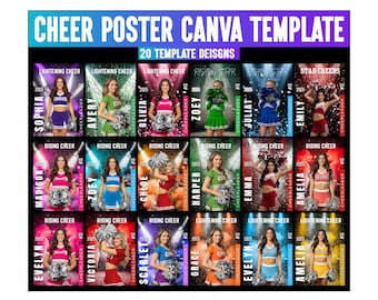 20 Cheerleader Poster Canva Template, Canva Editable Cheerleading Banners, Senior Cheer Team , Custom Cheer Digital BackgroundP oster
