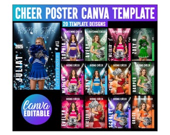 Cheerleader Poster Canva Editable Template, Custom Cheer Digital Background, Canva Editable Cheerleading Banners, Senior Cheer Team Poster