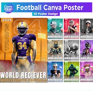 10 Football Poster Canva Template, Memory Mate, Night Banners, Sports Background & Digital Backdrop For Senior Sport, Senior Sports Poster