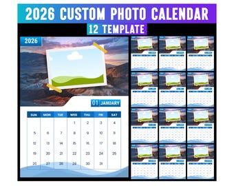 Editable Canva Photo Calendar for 2026, Calendar Template with Photos, Canva Editable 2026, Unique 12-Month Designs, Drag & Drop Template