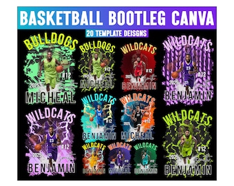 20 Basketbal Bootleg Canva bewerkbare sjabloon, vul je eigen ontwerp, digitale download, bootleg Rap Tee Canva-sjabloon, Canva T-shirtontwerp
