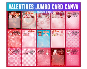 50 Alla hjärtans dag jumbo snackskort Canva-mall, Alla hjärtans dag-presentkort, Anpassat fotokollage, Jumbo godiskort, Alla hjärtans dag jumbokort