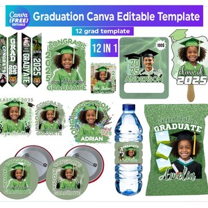 2025 Graduation Design Bundle, Graduation Stole, Graduate Pin Button, Grad Fan Paddle, Graduation Chip Bag, Graduation Water Bottle