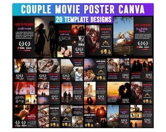 Filmposter voor koppels bewerkbare sjablonen canva, filmposters jubileum, Valentijnsdag, cadeau paar, filmposter Loveflix