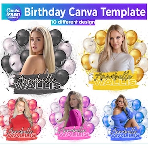 Lot de modèles modifiables faciles d&#39;anniversaire sur toile, chemise des années 90, t-shirt d&#39;anniversaire avec photo de visage, conception d&#39;anniversaire personnalisée, modèle bootleg d&#39;anniversaire