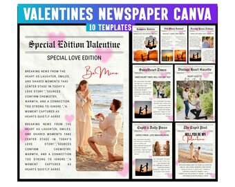 Will You Be My Valentine Newspaper Template, Drag & Drop Template, Valentines Cupid Post Newspaper  Editable Template, 10 Custom Newspaper