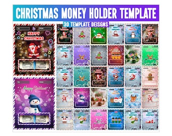 30 plantillas para portamonedas navideños, diseños de tarjetas navideñas para guardar dinero, portamonedas navideño, portamonedas para regalo de Navidad, portamonedas