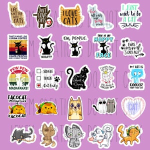 50 Katzen Aufkleber / Kätzchen / Kitty / Verrückte Katzenlady / Katzenliebhaber / Tier / Beste Katze / Lustige Katzenaufkleber / Geschenke für Männer Frauen / Schwarze Katze /