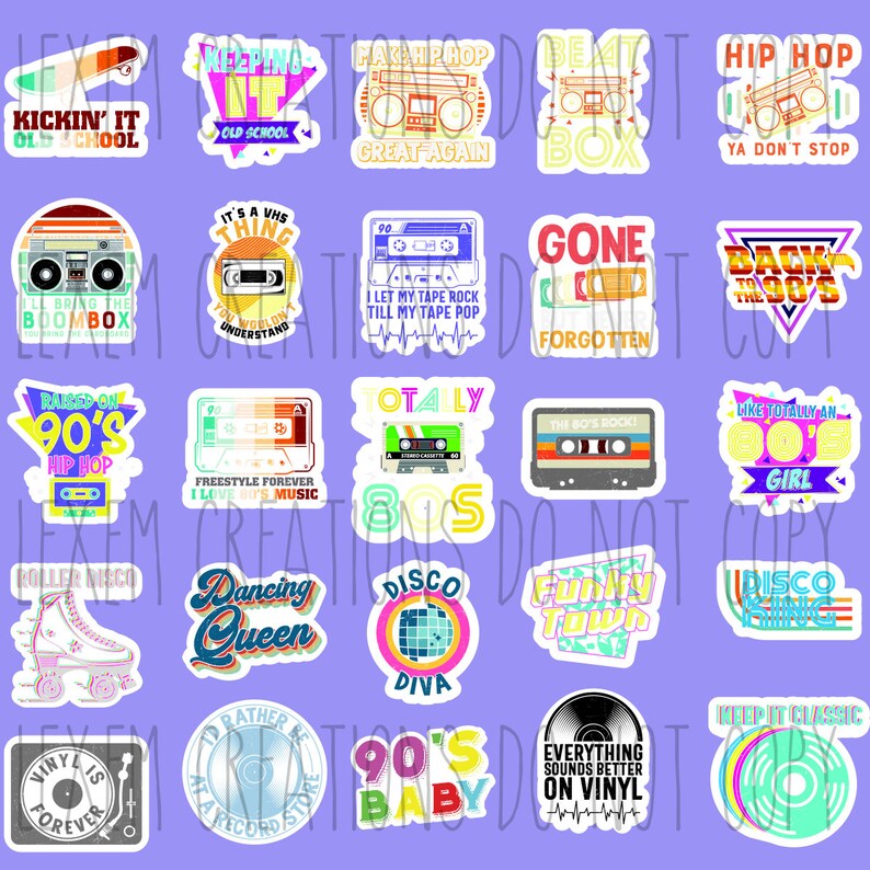 50 Retro Stickers / 1980's / 1990's / Hip Hop / Gameboy / Happy Face ...