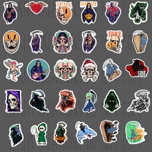 30 Sensenmann Aufkleber / Schädel / Hölle / Dunkel / Tod / Leben nach dem Tod / Witwenmacher / Barmherzigkeit / Halloween / Seelennehmer / Todeswinkel / Bundle
