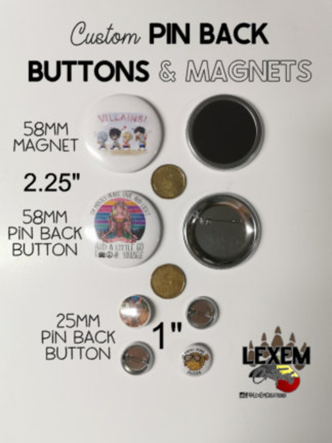 Custom Pin Back Button or Magnet Button - 2.25