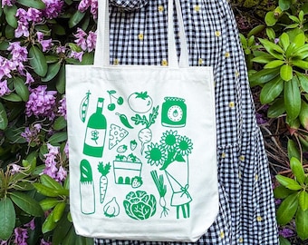 Farmers Market Tote | Groceries Screenprinted Tote Bag | 100% Cotton Market Tote