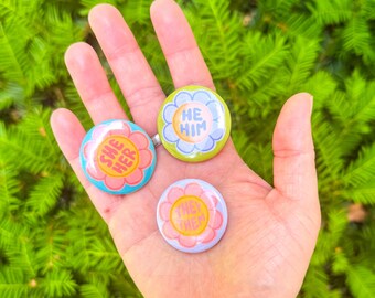 Pronoun Button Pin // They/Them Pin // She/Her Pin // He/Him Pin