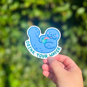 Drink More Water Sticker // Water Bottle Sticker // Manatee