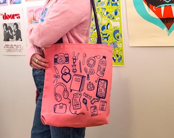 What’s in my Bag Tote | Trinket Girly Screenprinted Tote Bag | 100% Cotton Market Tote