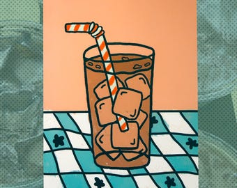 Coffee Time Print // Iced and Hot Latte // Still Life Café Art