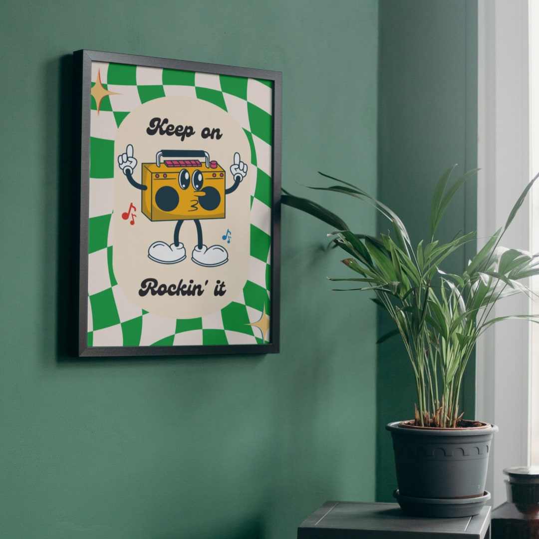Retro-style Cartoon Wall Art keep Rockin' It Inspirational Decor - Etsy