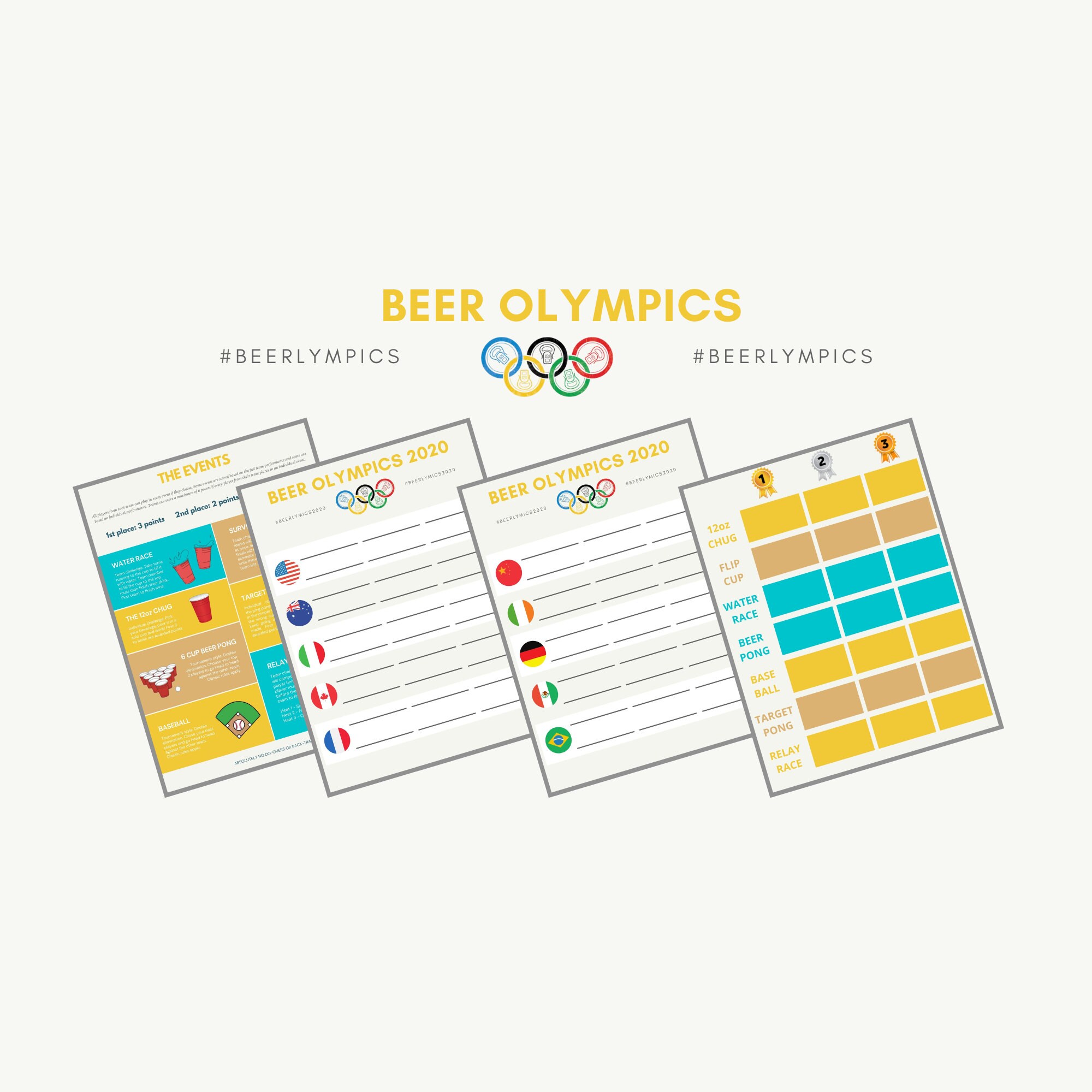 Beer Olympics Full Game Download w/ Team Sheets & Scorecard Etsy