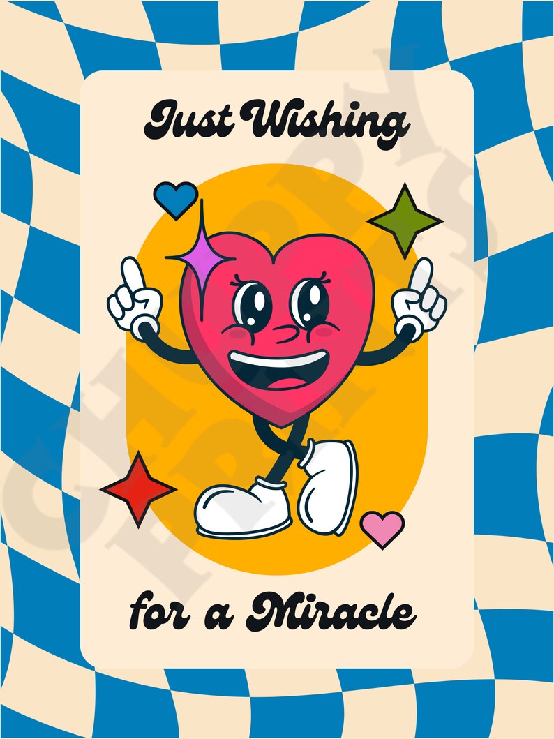 Retrostyle Cartoon Wall Art wishing for a Etsy