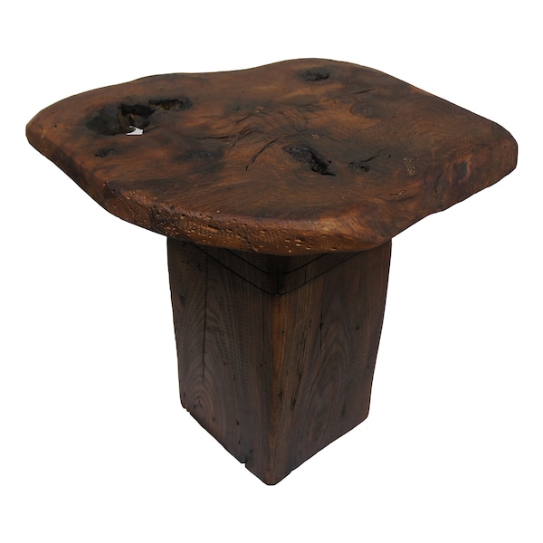 Table d'appoint, piédestal/support pour plantes en chêne de récupération auburn avec un gros pied à poutre simple