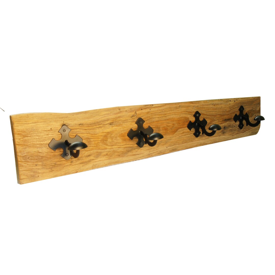 Reclaimed Oak Wall Mounted Coat Rack Hanger With 4 Handcrafted Grey