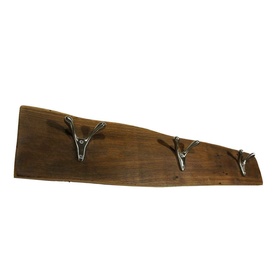 Reclaimed Oak Wall Mounted Coat Rack Hanger With 3 Gold Metal Hooks Etsy