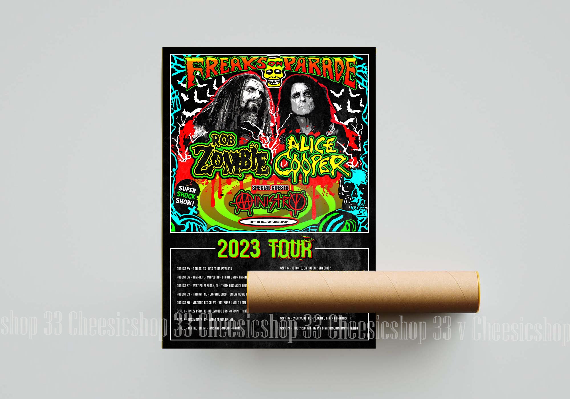 Rob Zombie And Alice Cooper Tour Freaks On Parade Tour 2023 Poster