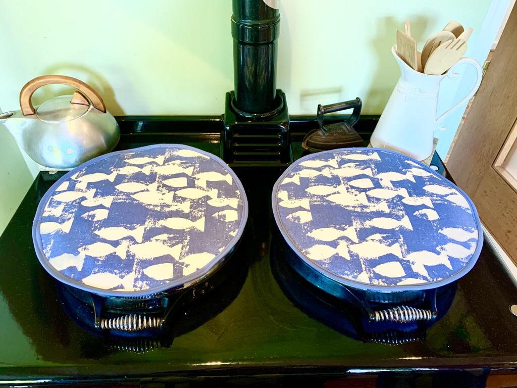 Aga Hob Cover handmade in beautiful bright blue and white fish Etsy