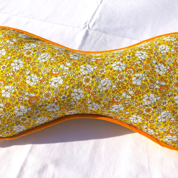 Neck Cushion, yellow floral design, butterfly shape, cotton, handmade, great for reading and travelling, neck support, book lovers, gift