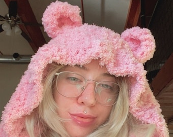 Bufanda con capucha de oso peludo hecha a mano