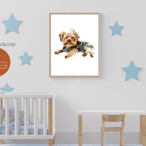Yorkie art, yorkshire terrier, art mural chien, portrait d&#39;animal de compagnie, imprimé animalier, art imprimable, art mural enfant, art mural chambre d&#39;enfant, dessin de chien