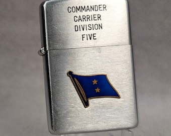 Rare Commander Carrier Division Five Flip Top Lighter - Vietnam Era US Navy - Task Force 77 - Military, Militaria, WW2 - Restored, Repairs