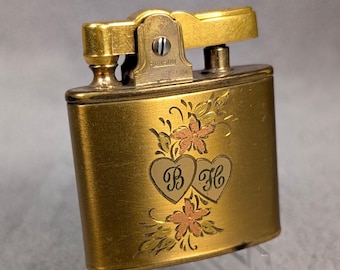 Rare Marathon Klix Lighter - Ronson Standard, Gold Floral Design - Working Vintage Lighter 1950s - Smoking Accessories - Restored Repaired