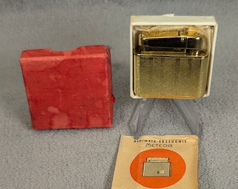New Old Stock Meteor Bambina Lighter - Complete with Box and Instructions - Gold Crackle Finish - Working Vintage Lighter - Restored